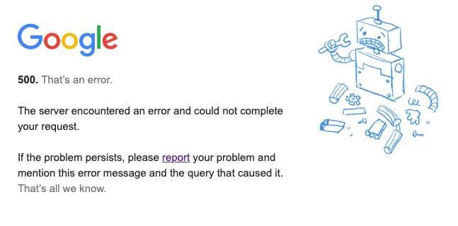 【解決?】Google says「500. That’s an error.」